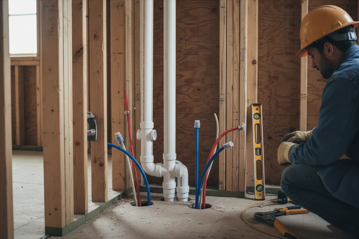 Drain and supply rough-in during Garbage Disposal Repair in Woodlake